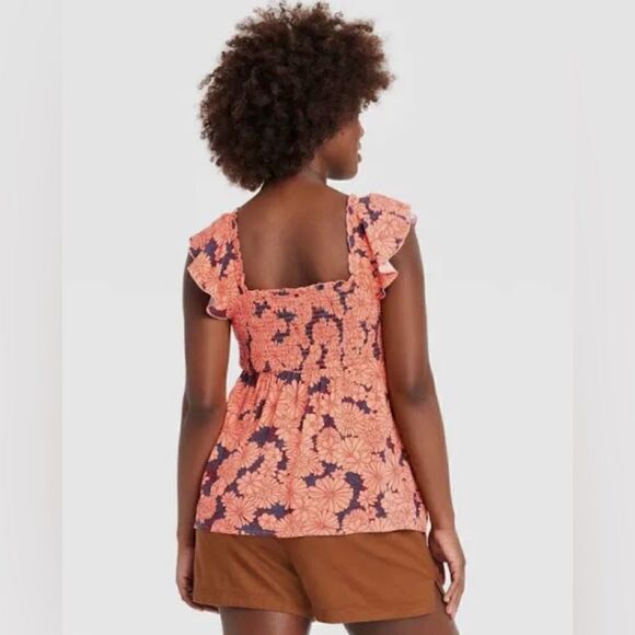 Ingrid & Isabel Pink Floral Ruffle Smocked Maternity Tank Top NWT XL - Picture 2 of 9